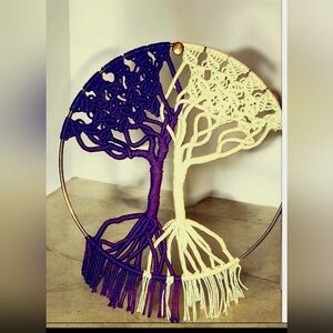 Hand made tree of like macrame wall hanging.